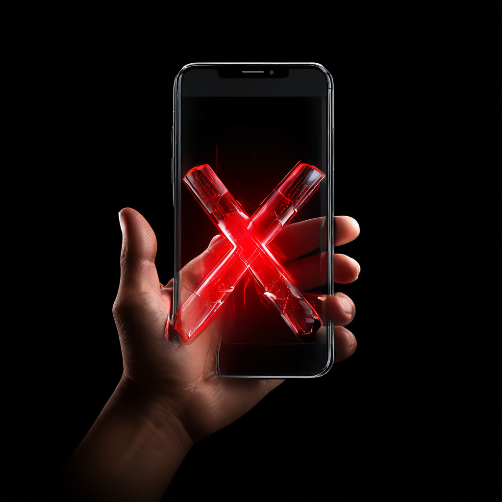 스마트폰 화면에서 멀티터치 제스처를 시도하는 손가락이 반투명 보호막과 빨간색 X 표시에 의해 차단되어 디지털 접근 제한이나 기술적 장벽을 상징적으로 표현한 이미지입니다.