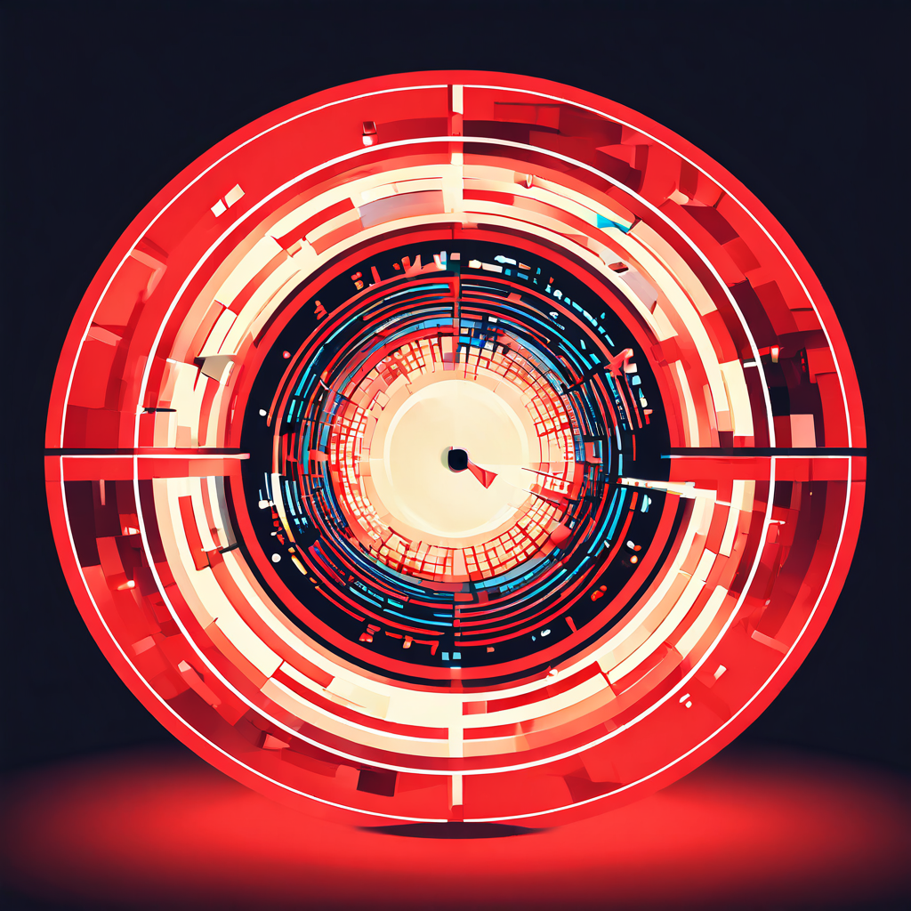 픽셀화된 무한 반복 영상 위에 놓인 돋보기와 압축 아티팩트를 가리키는 화살표가 영상 압축 과정에서 발생하는 화질 열화와 루프 현상을 시각적으로 설명하는 이미지입니다.