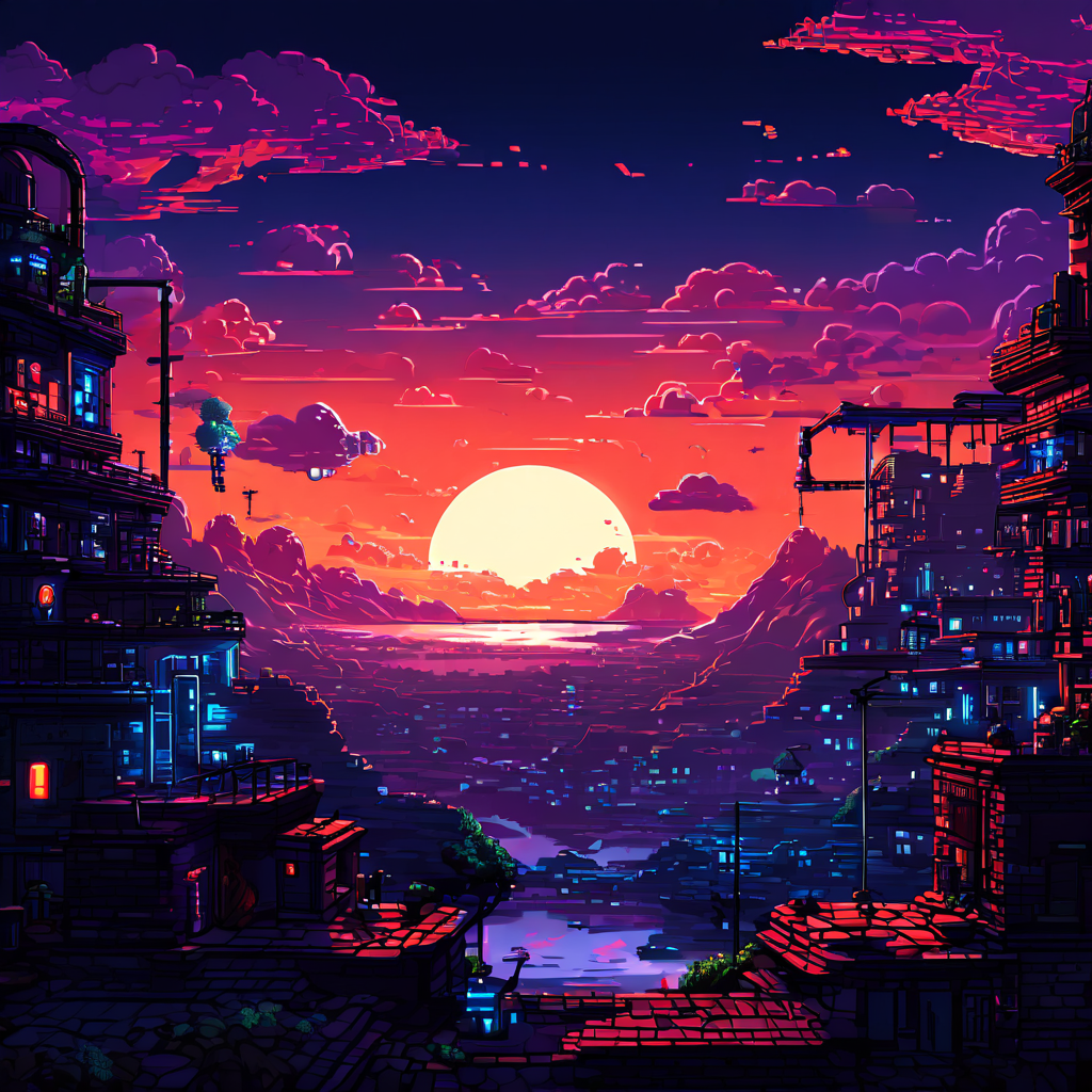 게임 그래픽의 발전을 보여주는 이미지로, 한쪽에는 로우폴리곤의 레트로 픽셀 아트 게임 화면이, 다른 쪽에는 선명한 고해상도 그래픽으로 변환된 모습을 대비하여 시각적으로 표현하고 있습니다.