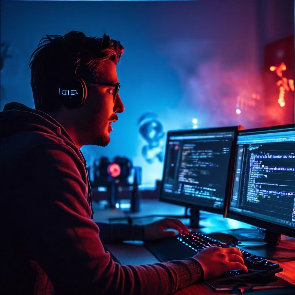 스트리머가 화면에서 실시간 반응을 보이는 동안 옆에는 지연된 채팅 로그가 스크롤되어 라이브 방송의 시간 차이를 시각적으로 보여주는 장면입니다.