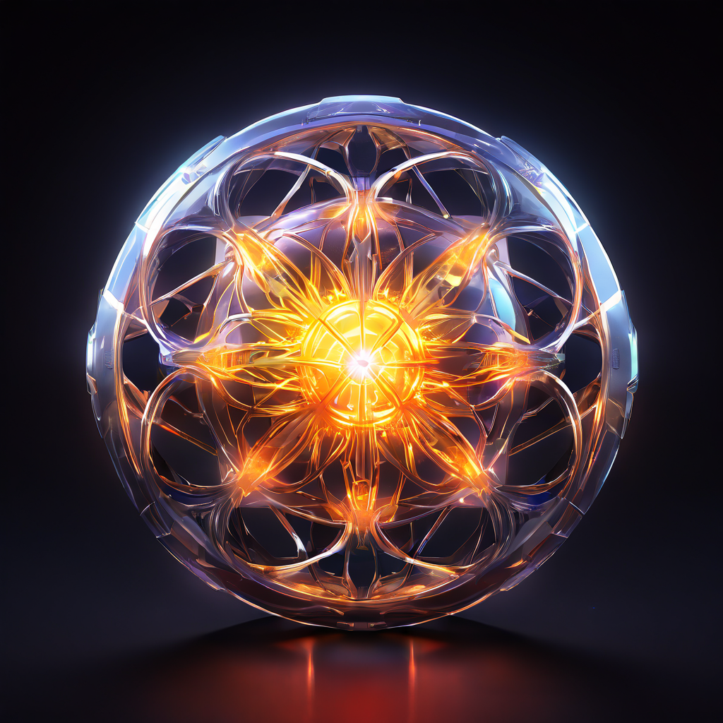 안정적이고 효율적인 디지털 에너지 관리 시스템의 핵심을 상징하는, 계층적으로 연결된 노드들이 매끄러운 에너지 흐름을 발산하는 미래지향적 보안 구조물의 내부 모습입니다.