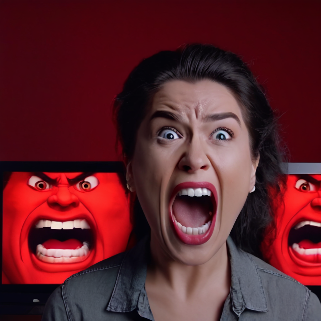 온라인에서 확산 중인 'Angry Reaction'이라는 바이럴 영상을 시청하는 사람들의 놀라고 즐거워하는 다양한 반응이 팝업 창에 동시에 나타나고 있는 모습을 담은 이미지입니다.