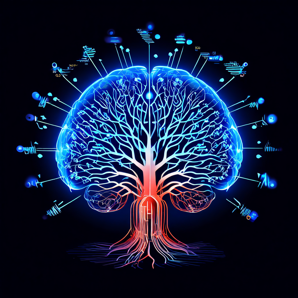 관찰 데이터 신호가 스타일화된 뇌의 신경 경로와 연결되는 과정을 설명하며 모방 행동 발생 조건을 과학적으로 보여주는 다이어그램