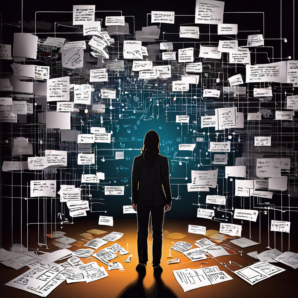 콘텐츠 심사자의 시선으로 바라본 시스템적 디지털 공백을 분석하는 플로우차트가 빈 노트로 구성되어 있으며, 이는 온라인 콘텐츠 관리의 본질적 한계를 시각적으로 드러냅니다.