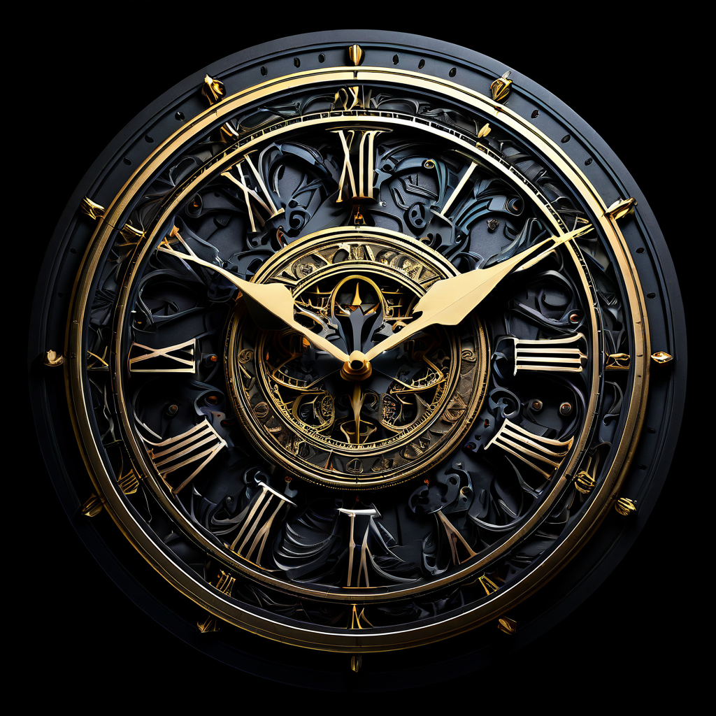 잘못된 시간에 거액의 베팅을 한 위험한 결정을 상징하는, 왜곡된 시곗바늘을 가진 기만적인 시계면이 주는 심리적 압박감을 강조한 이미지입니다.