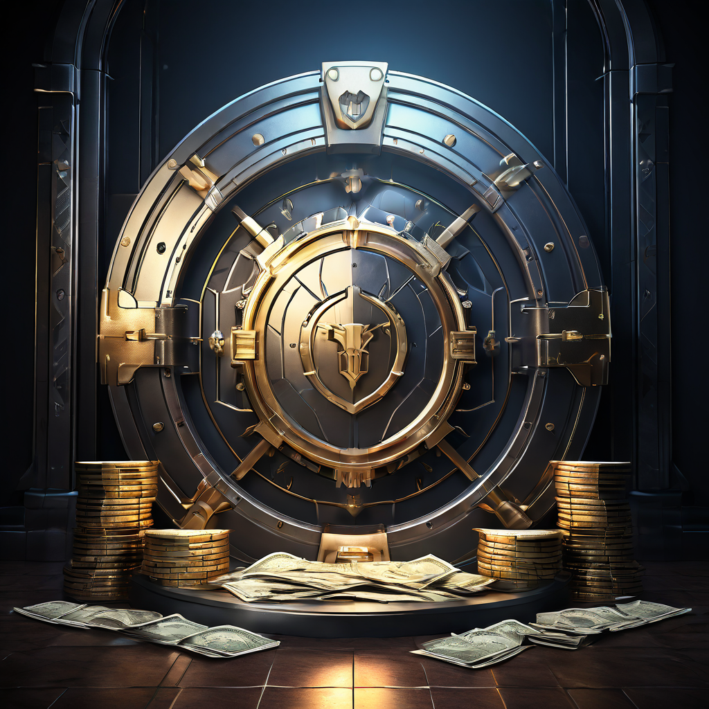 3번째 이미지는 방패 문양이 새겨진 견고한 금고 문이 현금과 금융 서류 더미를 지키고 있는 모습으로, 사전에 준비하는 적극적인 재무 보안의 중요성을 상징적으로 표현하고 있습니다.