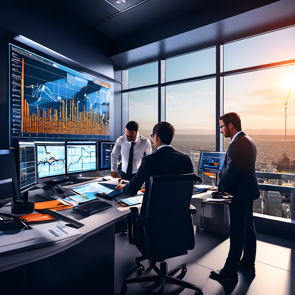 전문 운영팀이 차트와 분석 도구를 활용하여 위기 대응을 정밀하게 관리하며, 그들의 신속하고 확신에 찬 전문성을 상징적으로 보여주는 이미지입니다.