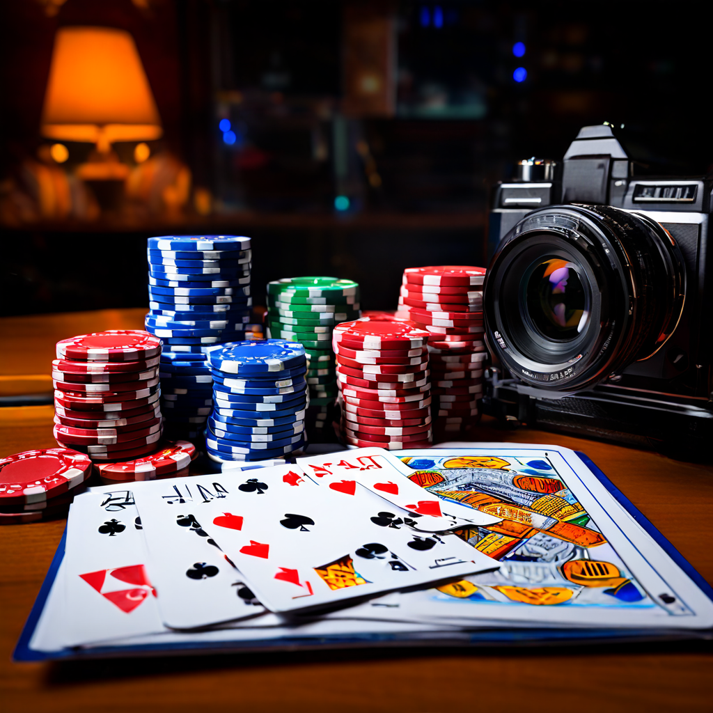 A person holding a playing card over a casino felt table while a laptop with a blurred screen sits nearby, symbolizing audience di