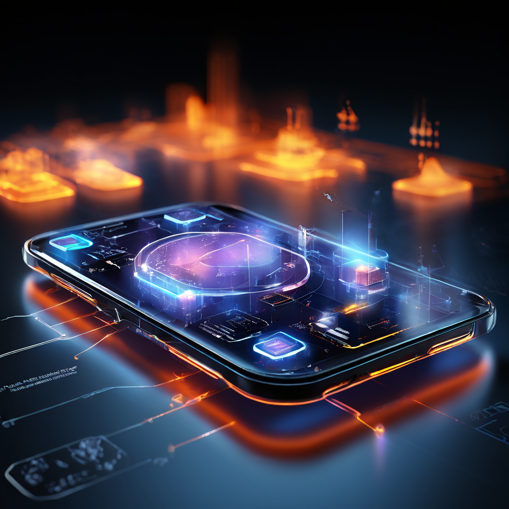 Close-up of a premium digital interface showing layered mobile table controls with glowing data paths and secure cloud flow.