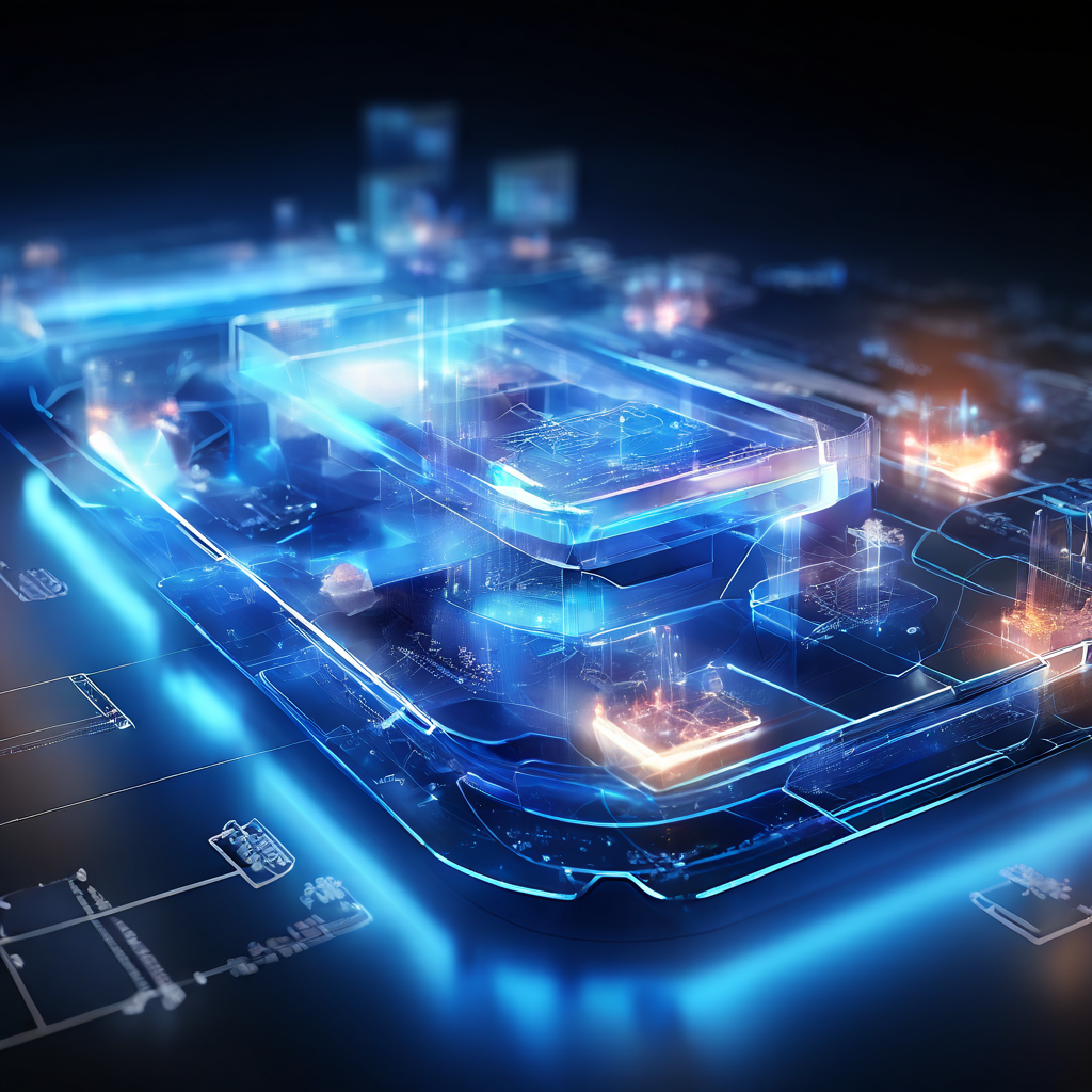 Abstract digital interface showing table change trigger alerts with layered service flow, secure data paths, and glowing system...