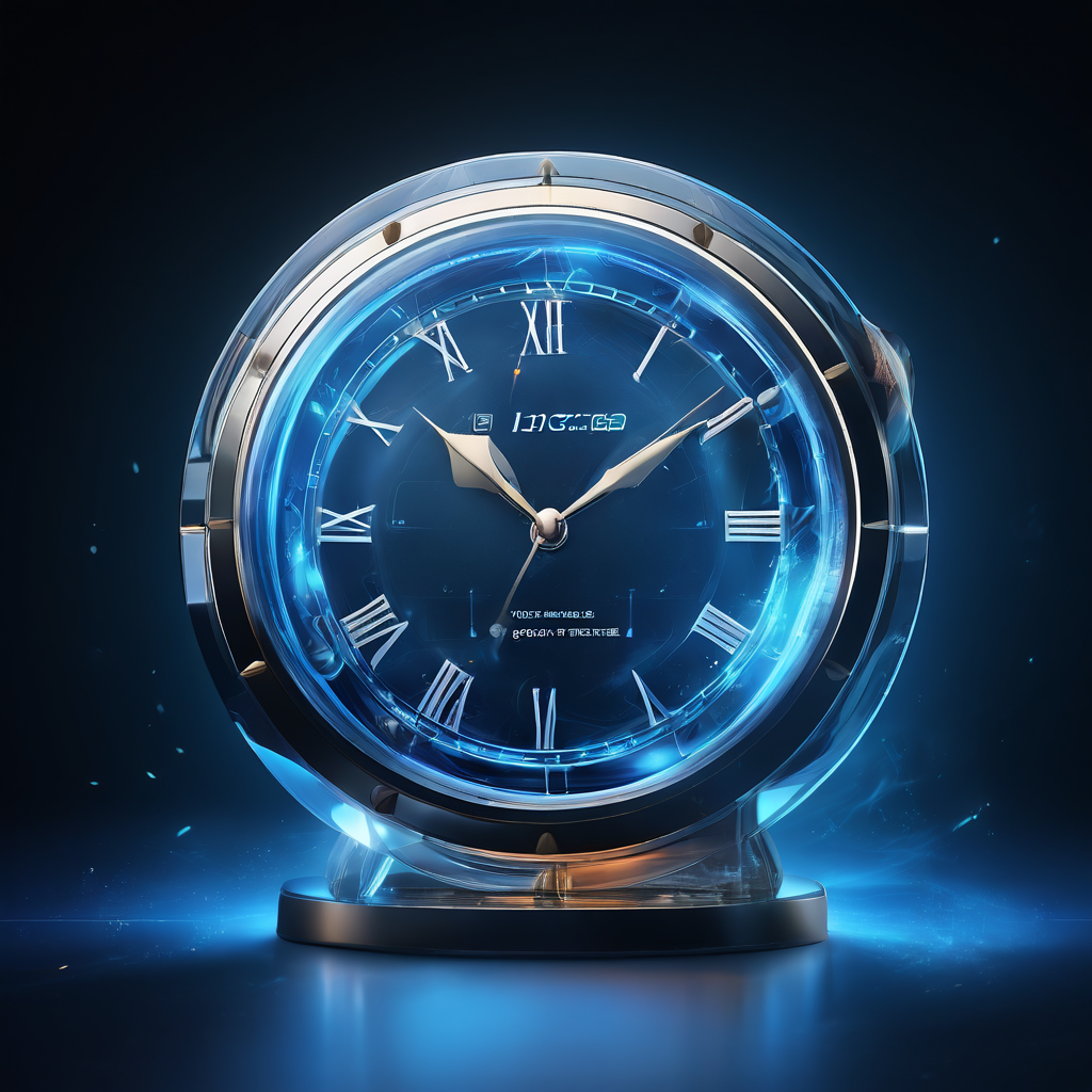 Abstract digital clock interface with glowing countdown rings and secure data flow layers, representing real-time betting...