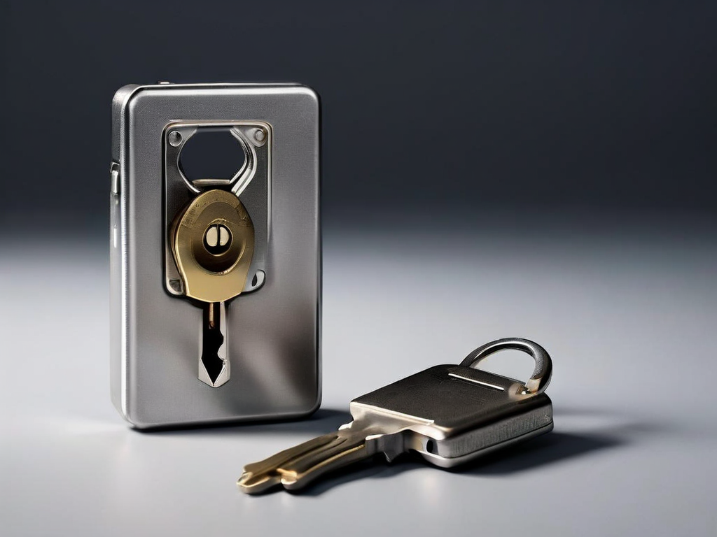 Gray metal lock and blank security card on a studio surface, representing account safety and digital cleanup.