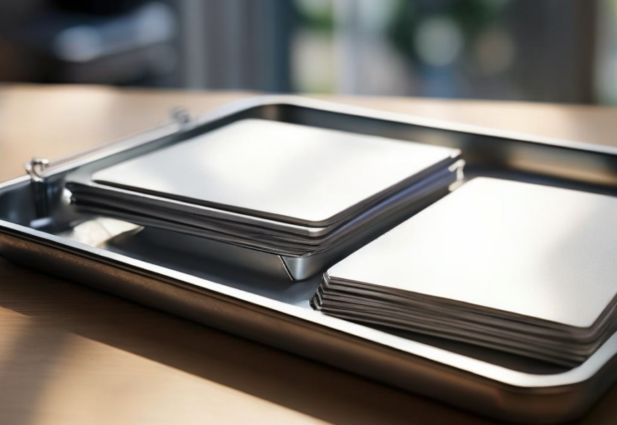 A brushed metal tray holds blank divider cards, representing organized references for streaming expiration rules.