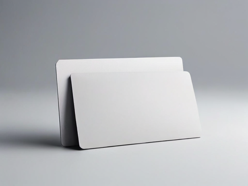 Payment card, closed envelope, and blank review card arranged on a gray surface for billing verification.